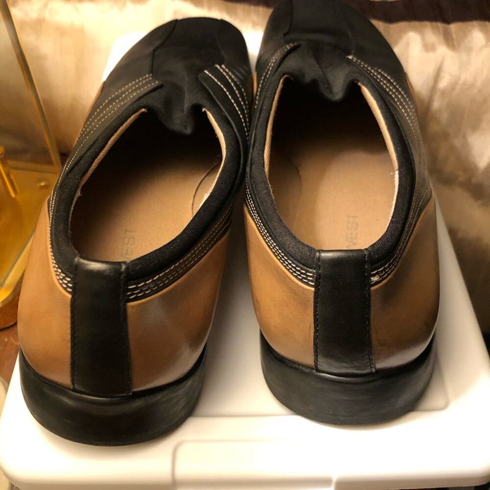 NINE WEST Black/Brown Leather/Fabric Flat Loafer - Picture 3 of 4